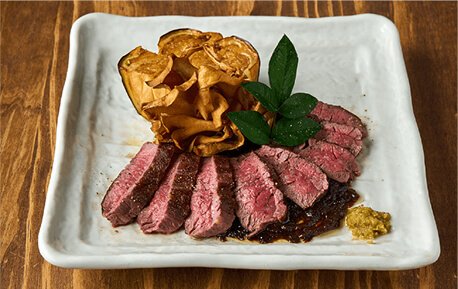 牛ハラミと米ナスのステーキ